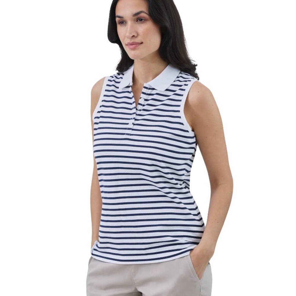 CHAPS Womens Sleeveless Polo Shirt Size Medium Navy & White Striped New